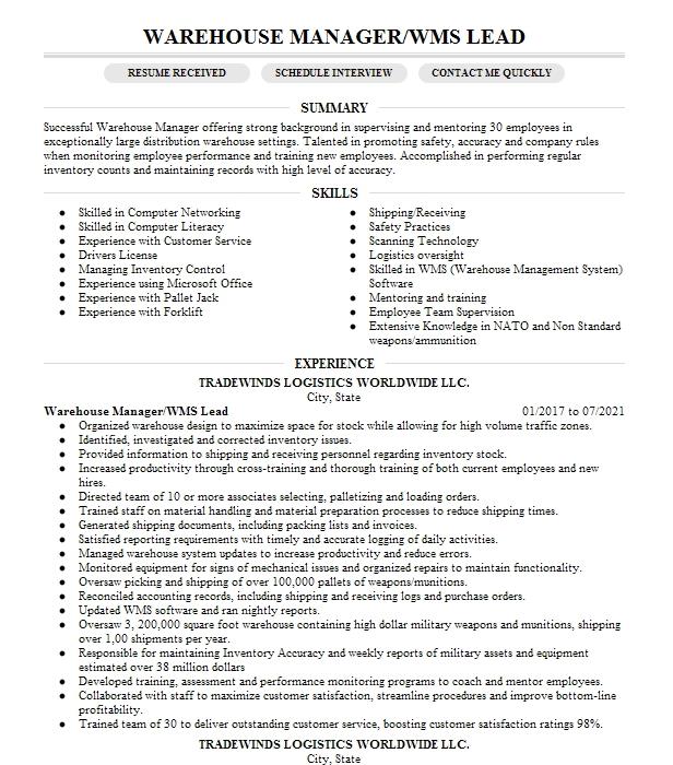 Role Wms It Consultant Resume Example