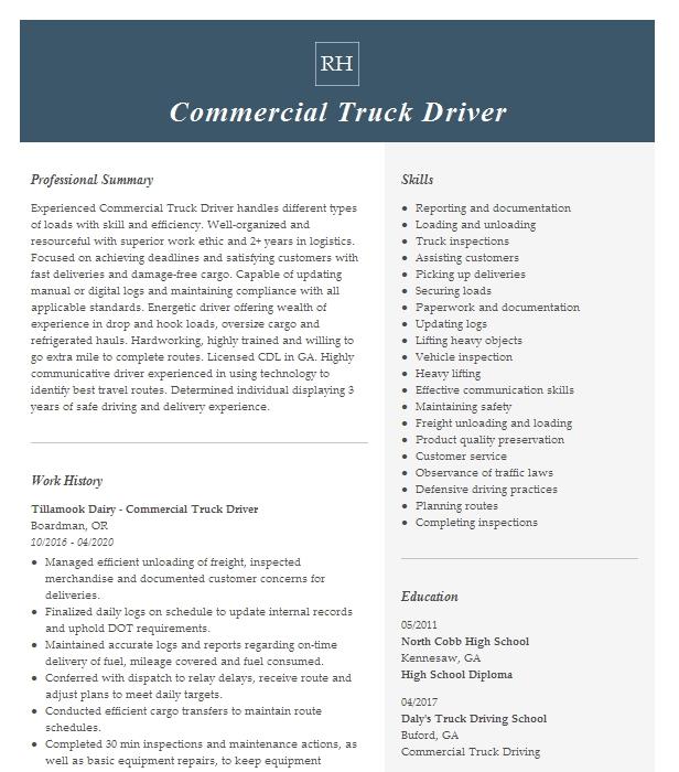 Commercial Truck Driver Resume Example