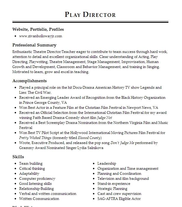 Director Of Theatre Theatre Teacher Resume Example