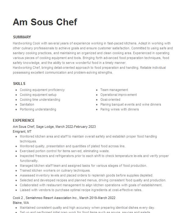 Cook 2 Resume Example