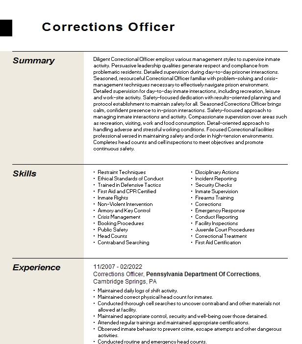 Corrections Officer Resume Example 8636