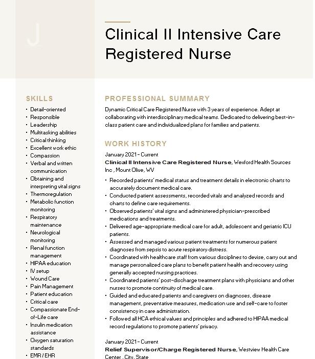 Clinical Nurse Ii Cardiovascular Procedure Care Resume Example