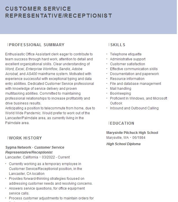 Office Employee Resume Example