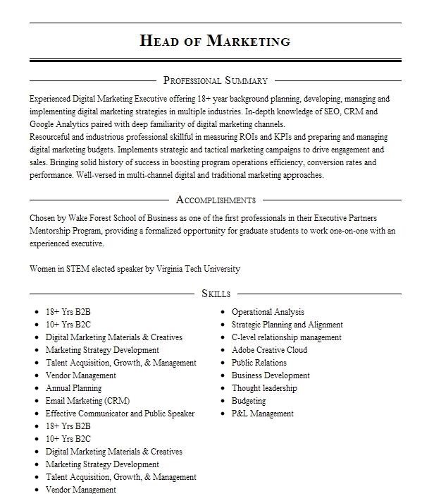 head-of-marketing-resume-example