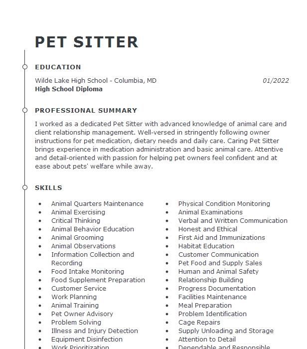 Pet Sitter Resume Example