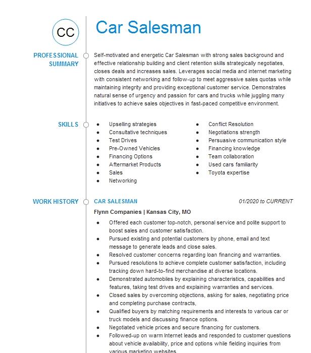 Salesman Marketing Resume Example