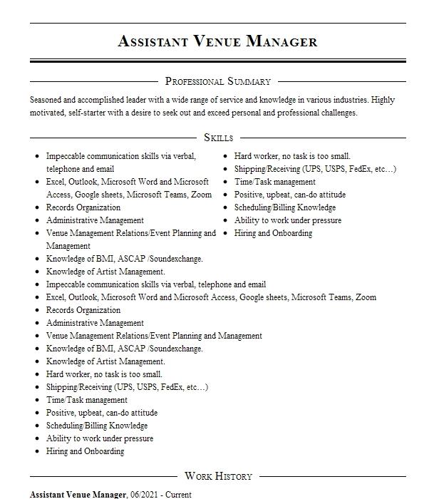 assistant-venue-manager-resume-example