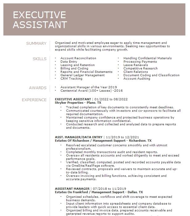 Executive Assistant Resume Example