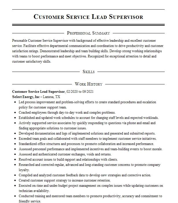 Customer Service Supervisor Resume Objective | LiveCareer