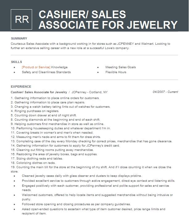 Jewelry Sales Associate Resume Objective Livecareer 6869