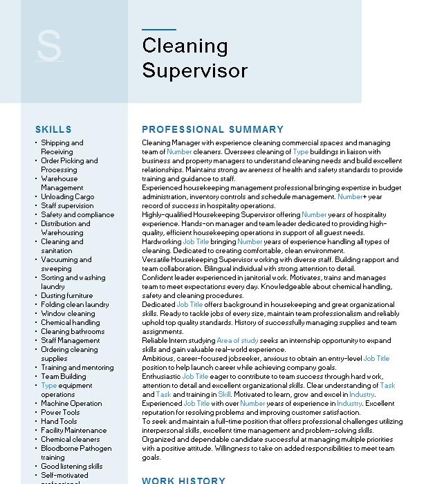 objective in resume for cleaning supervisor