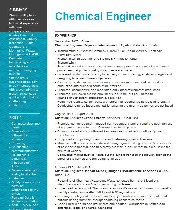 Chemical Engineering Resume Objective Examples