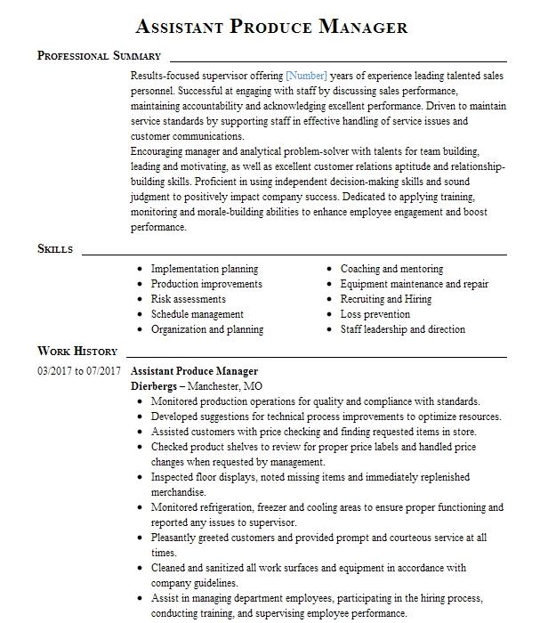 Assistant Produce Manager Resume Example