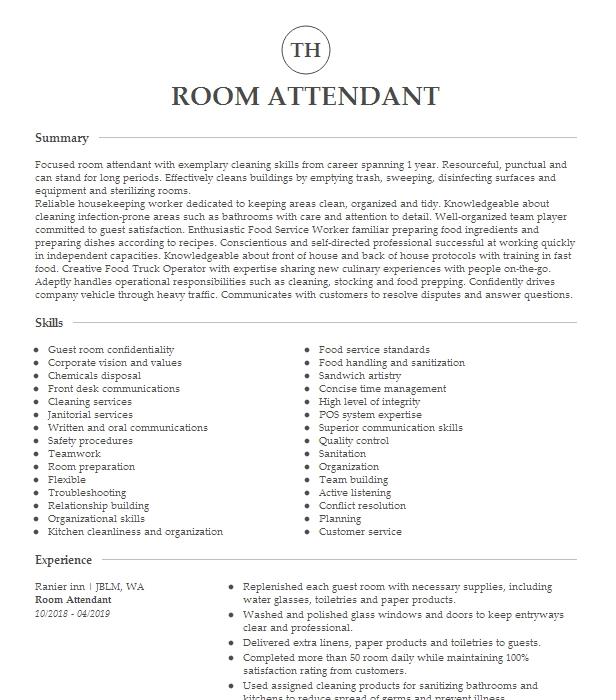 Room Attendant Resume Example