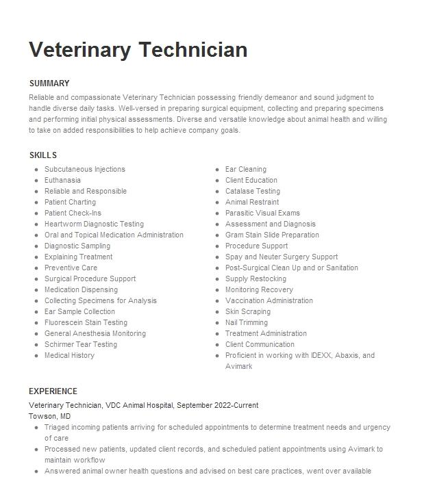 Veterinary Technician Objectives | Resume Objective