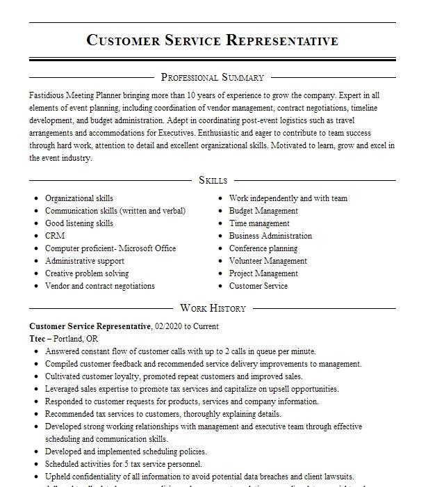 Customer Service Representative Resume Example