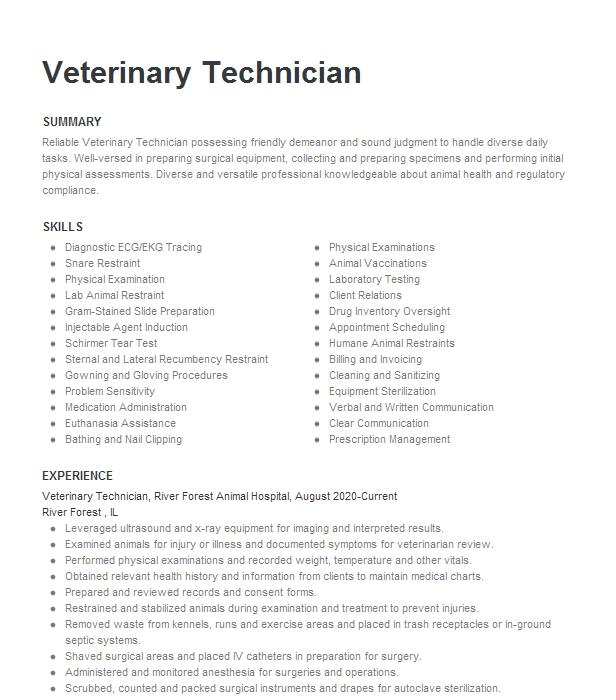 writing resume for veterinary technician