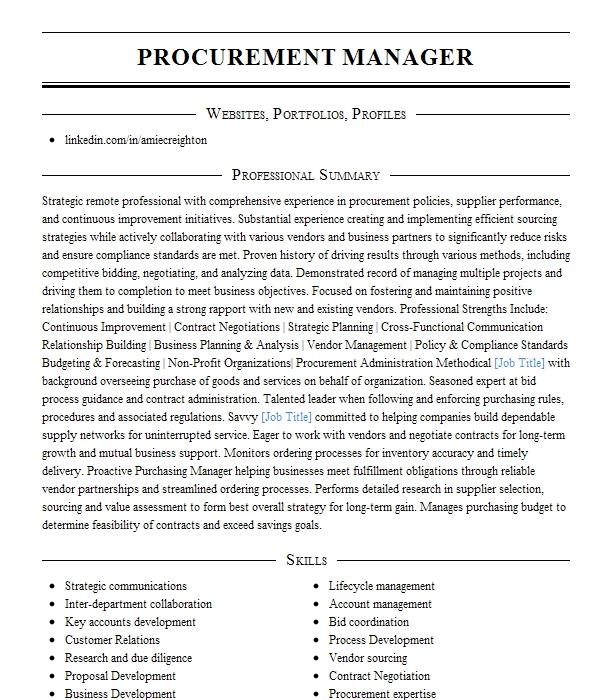 Procurement Manager Resume Example