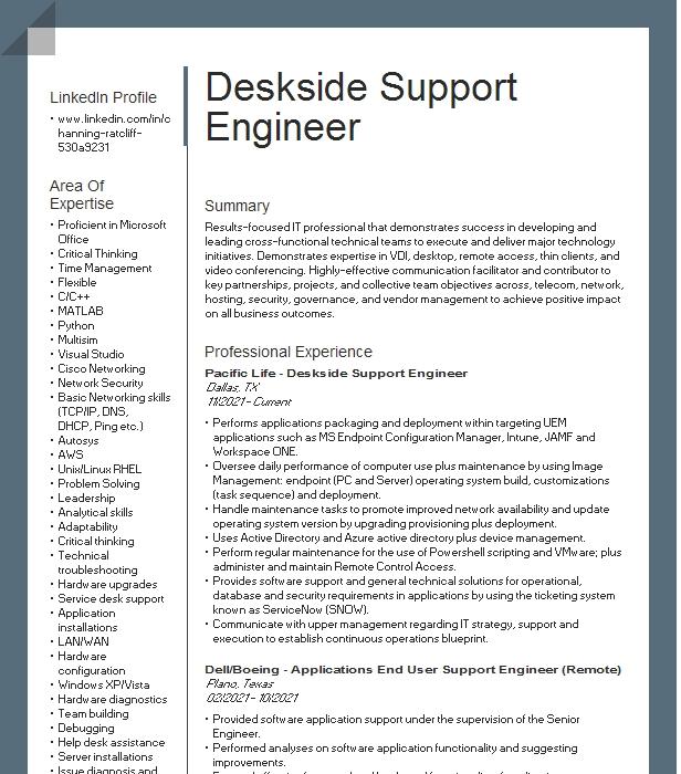 active directory support engineer resume