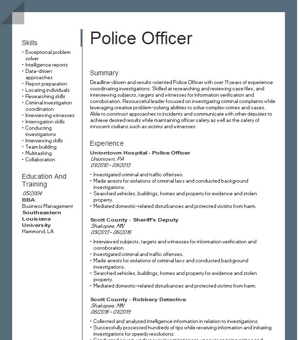 Police Officer Resume Example