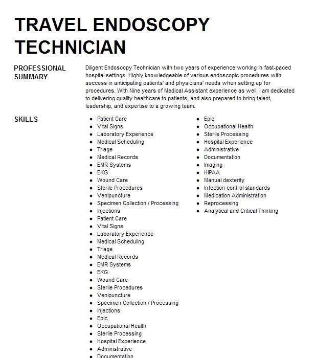 Endoscopy Travel Tech Resume Example