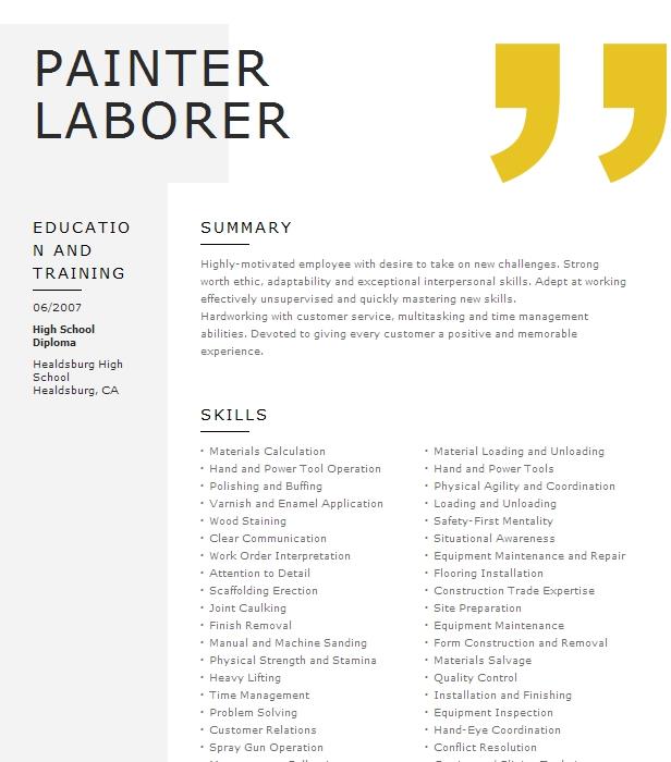 Painter Laborer Resume Example