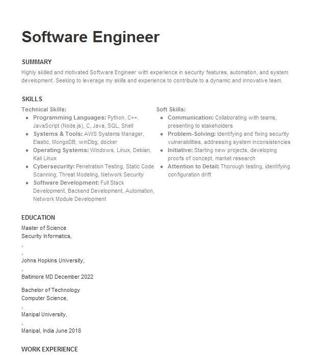 Software Engineer Resume Example