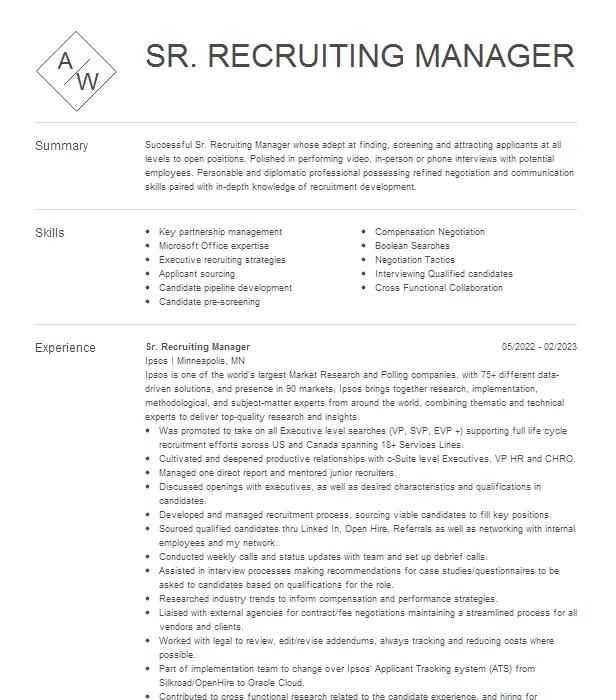 Recruiting Resume Example