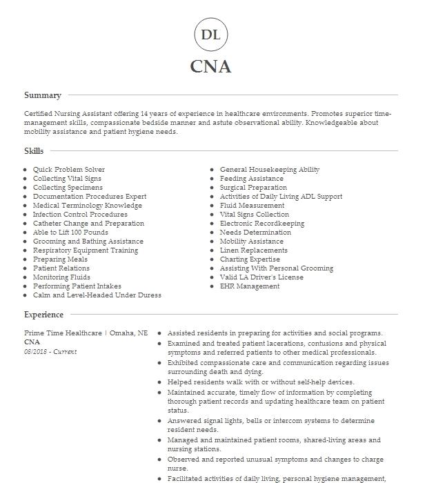 Cna Resume Example