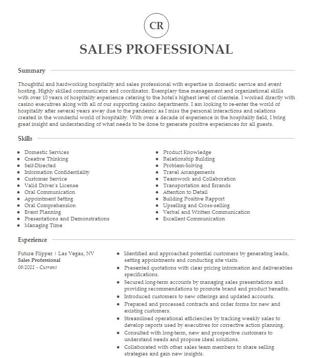 Sales Professional Resume Example