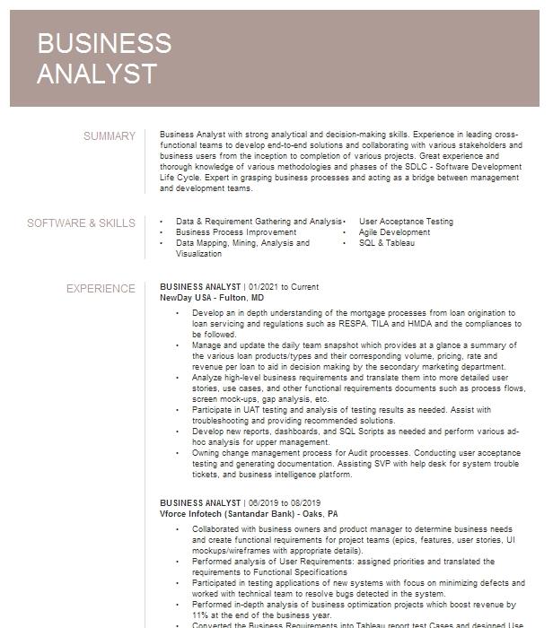 Secondary Marketing Analyst Resume Example