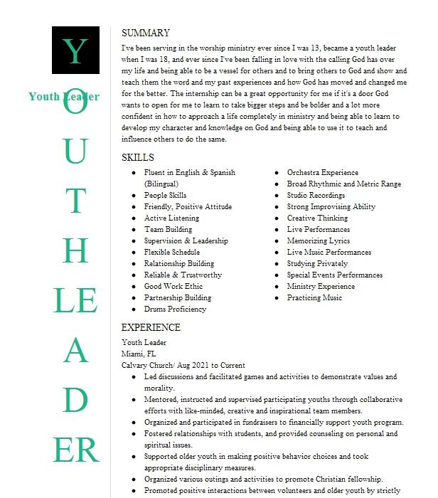 youth-leader-resume-example