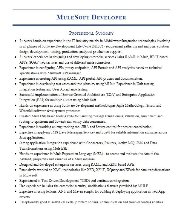 Mulesoft Developer Resume Example