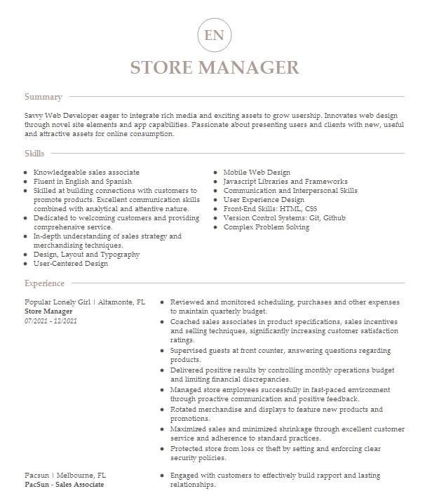 Pacsun Resume Example