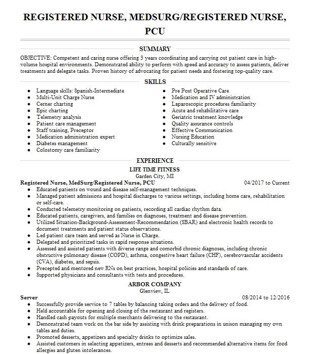 pcu rn resume examples