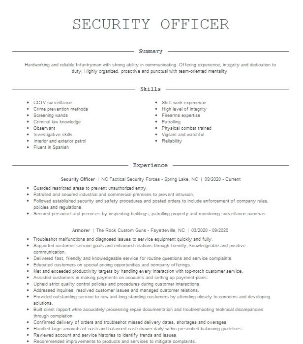 Security Officer Resume Example