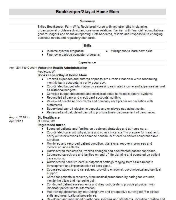 Stay At Home Mom Resume Example