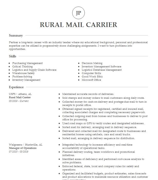 letter carrier resume example