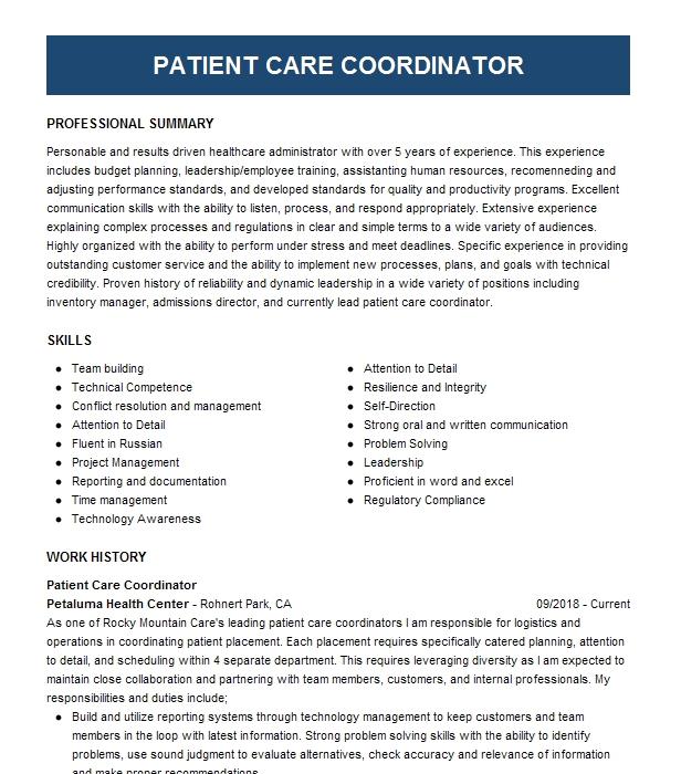 Patient Care Coordinator Resume Example 9040