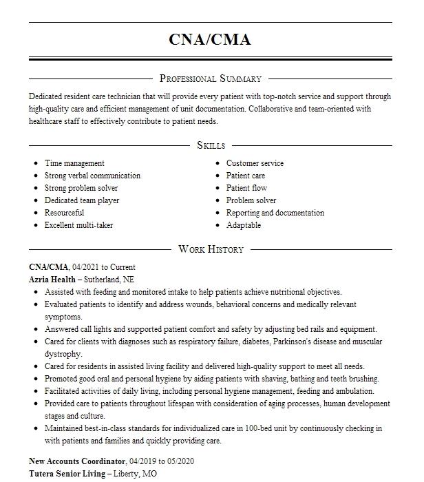 Cma Cna Resume Example