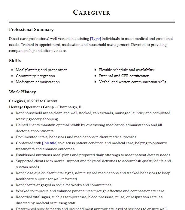 Caregiver Resume Example