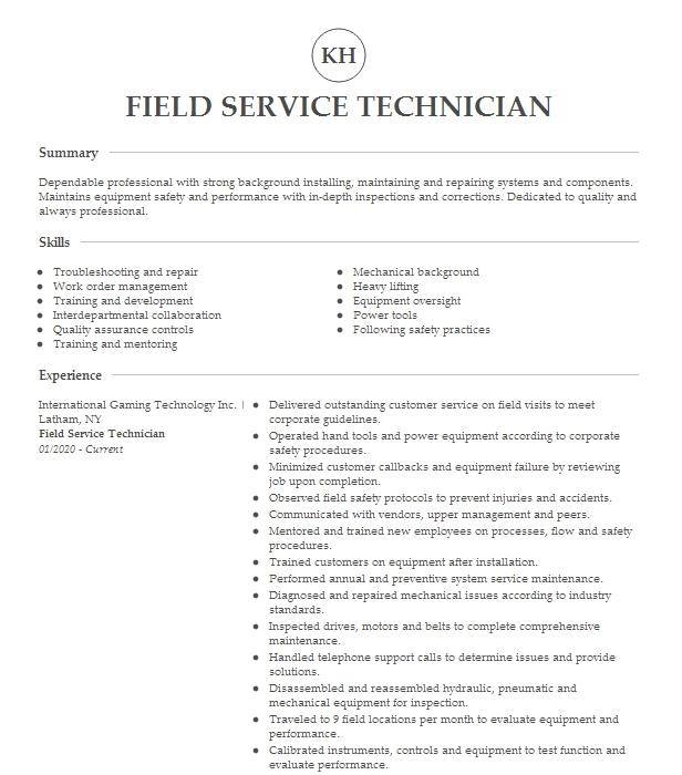 Field Service Technician Resume Example