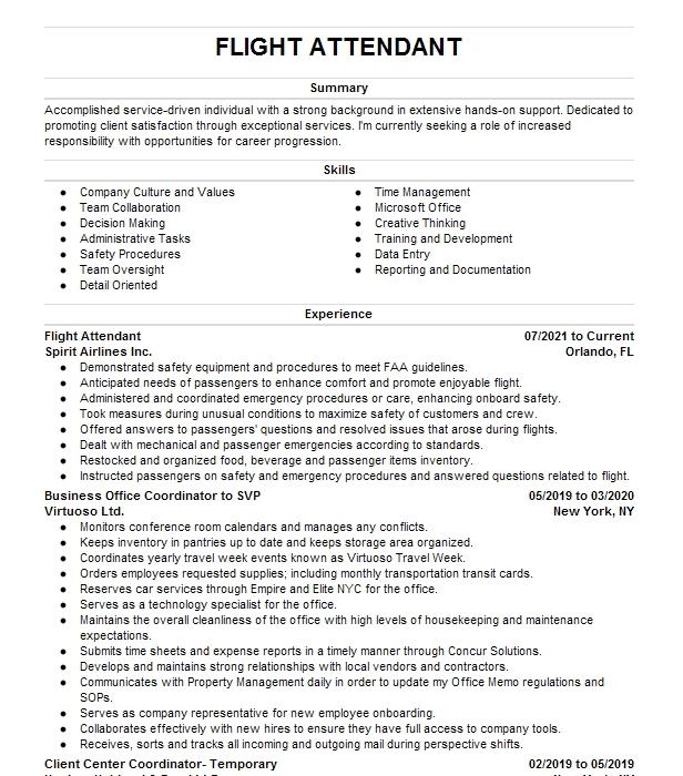 flight attendant resume 2021