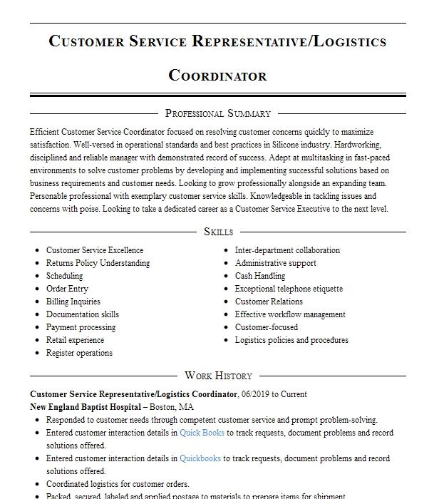 logistics-coordinator-customer-service-representative-resume-example