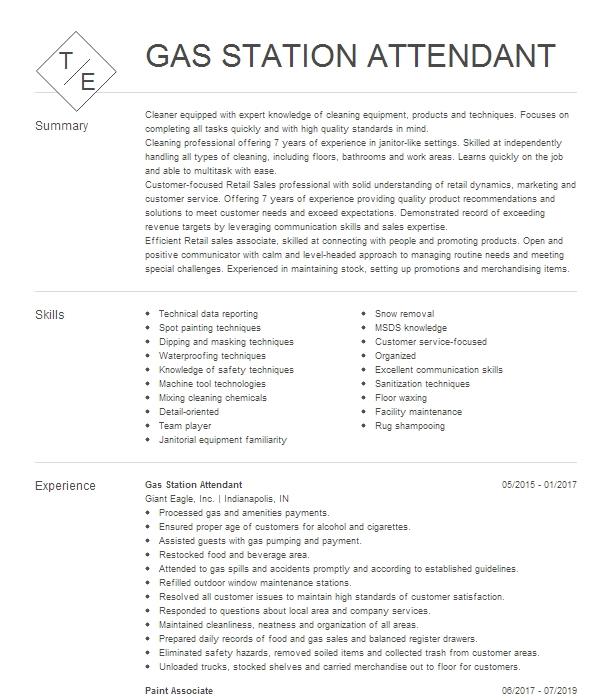 Gas Station Attendant Resume Example