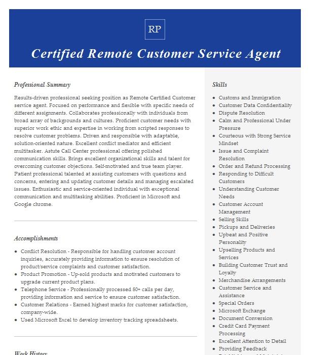 customer-service-representative-remote-agent-resume-example