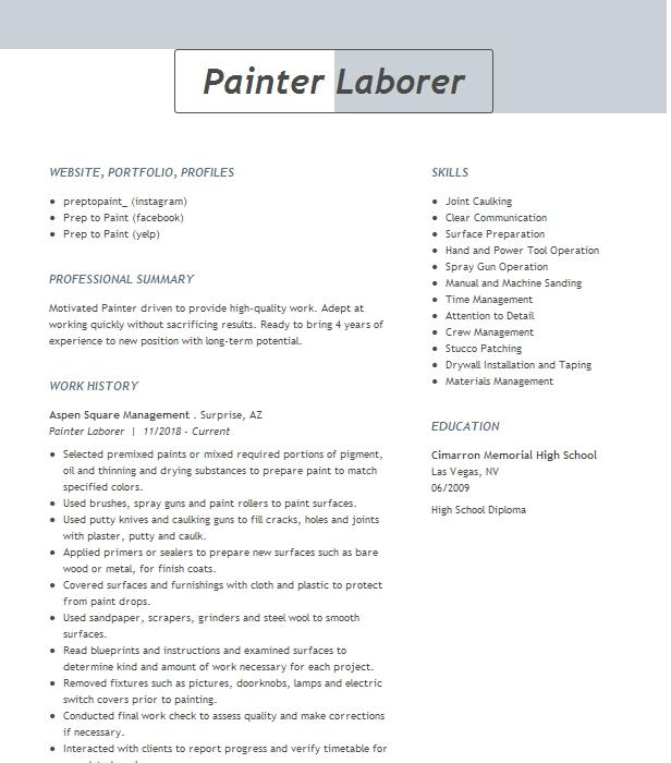 General Laborer Professional Painter Resume Example