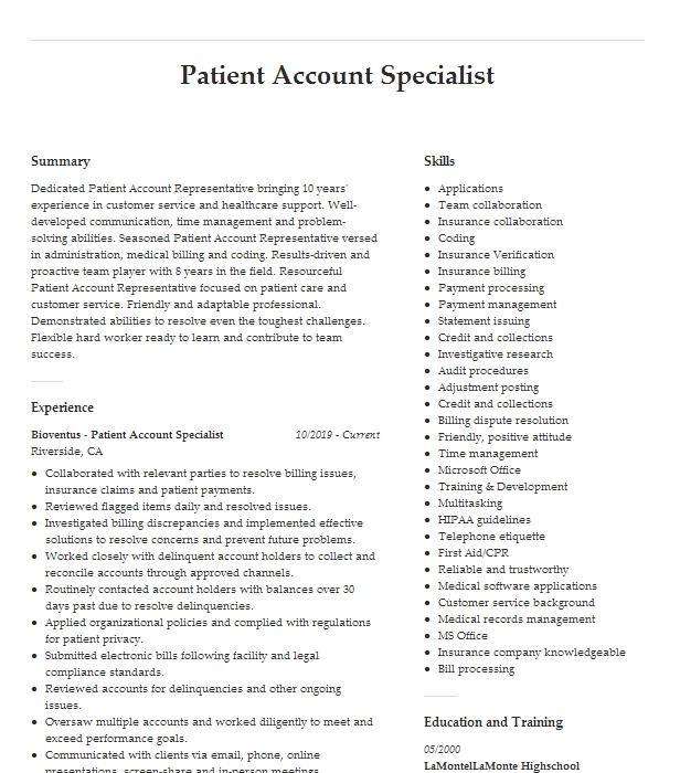 patient-account-specialist-resume-example