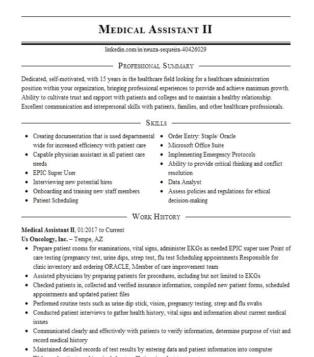 Medical Assistant Ii Resume Example