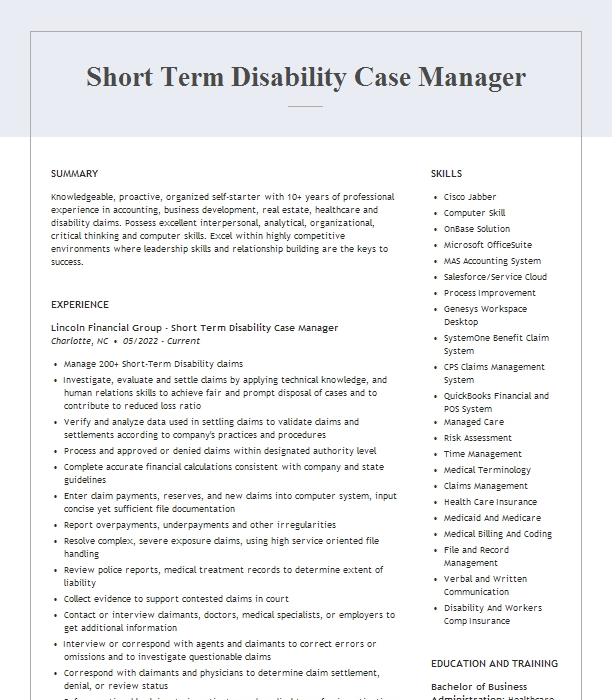 short-term-disability-claims-manager-i-resume-example